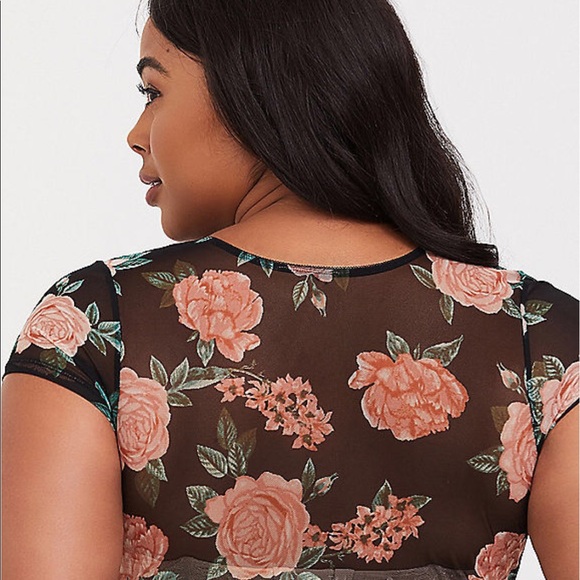 Nwt Torrid Black Pink Floral Mesh Bralette - Picture 4 of 5